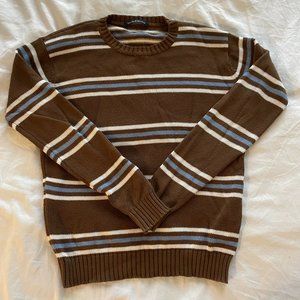 Brandy Melville Brown Sweater with Blue and White Stripes